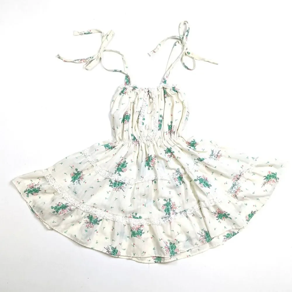 Vintage Miss Quality Dress Girls Sz 4T Cream Floral Sundress Boho Cottagecore